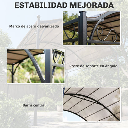 Outsunny Pérgola De Jardín 3x3 M Con Techo Arqueado Y Dosel Uv30+ Blanco Crema_5