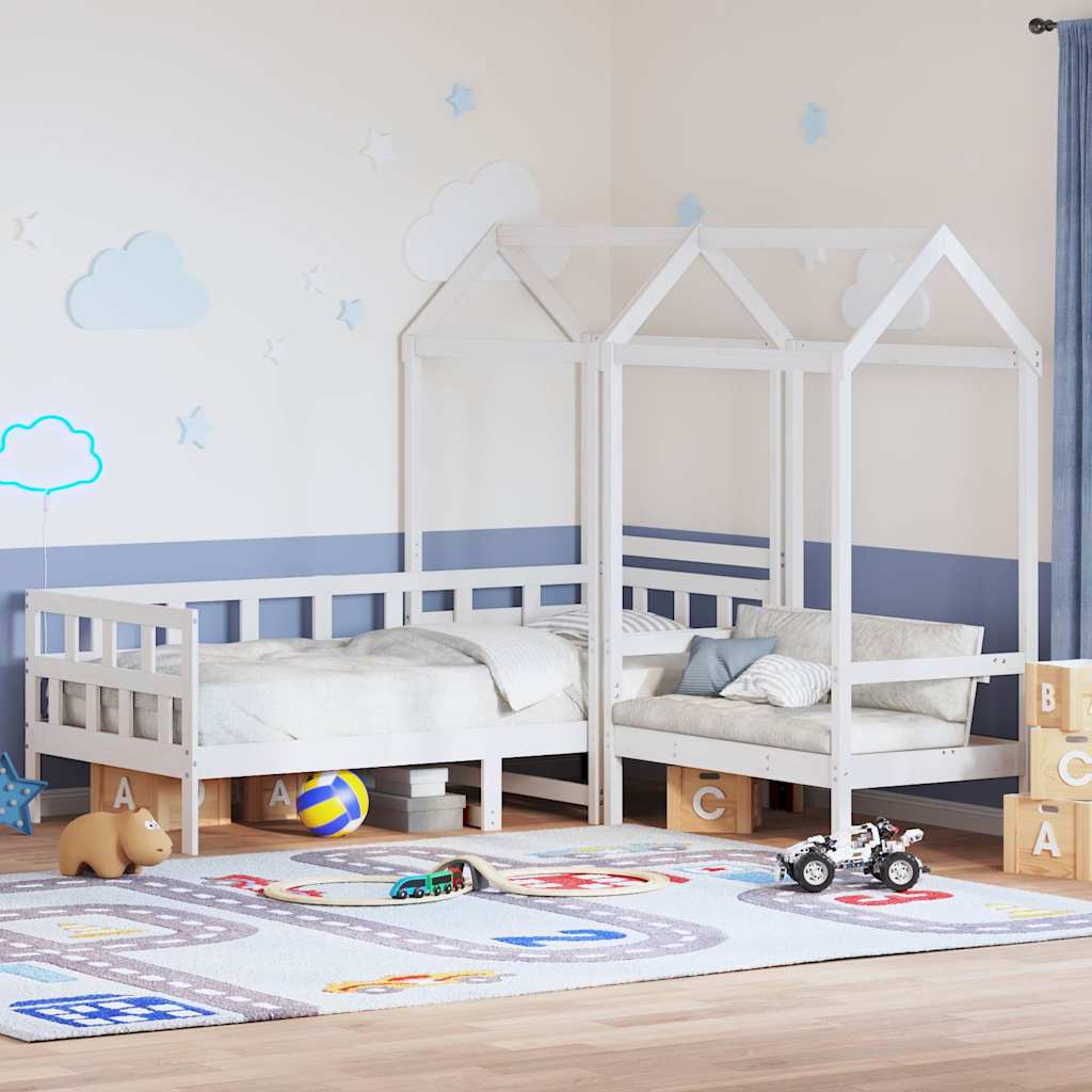 Sofá Cama Con Techo Madera Maciza De Pino Blanco 80x200 Cm_1