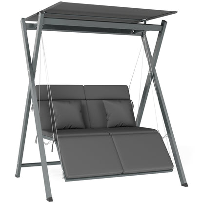 Outsunny Columpio De Jardín Exterior De 2 Plazas Convertible En Cama Gris Oscuro_0