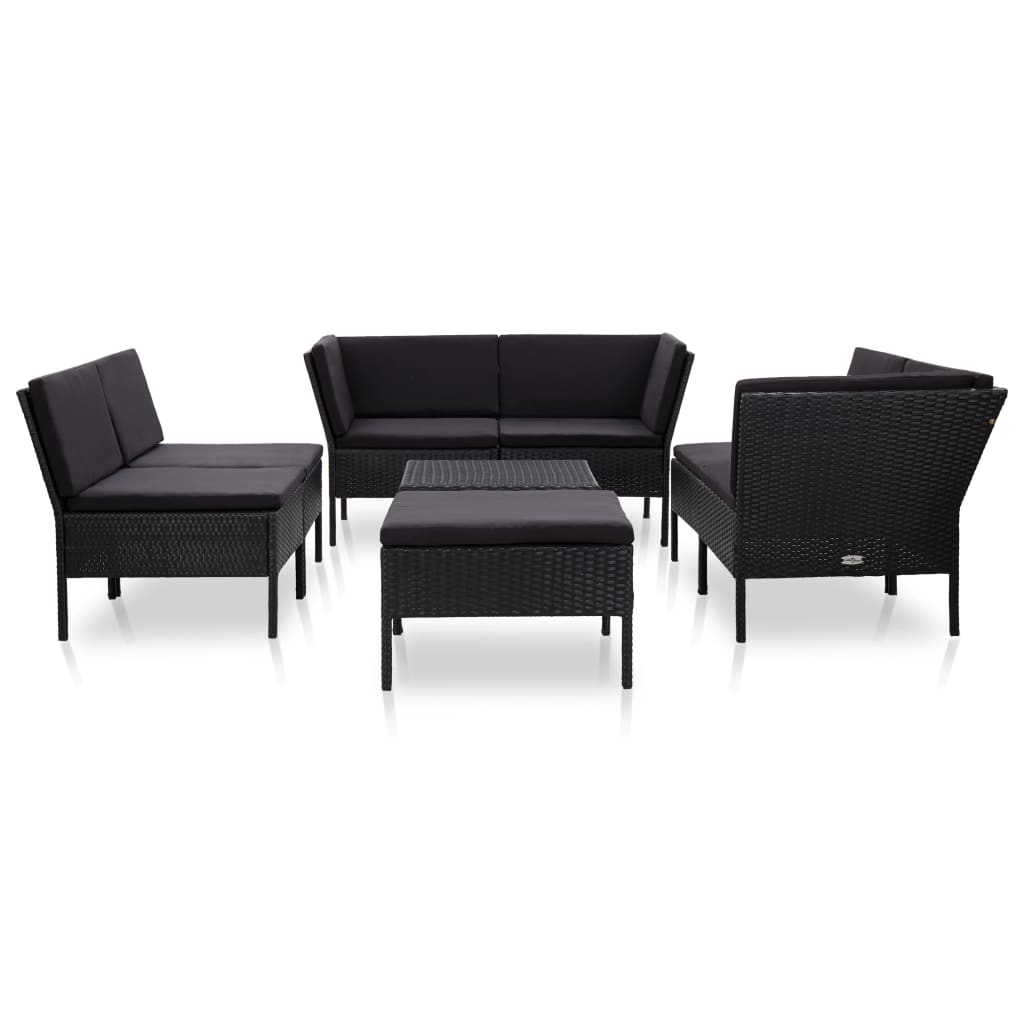 Vidaxl Set Muebles De Jardín 8 Piezas Y Cojines Ratán Sintético Negro_1