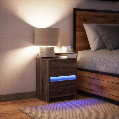 Mesita De Noche Con Luces Led Madera De Ingeniería Roble Marrón_3