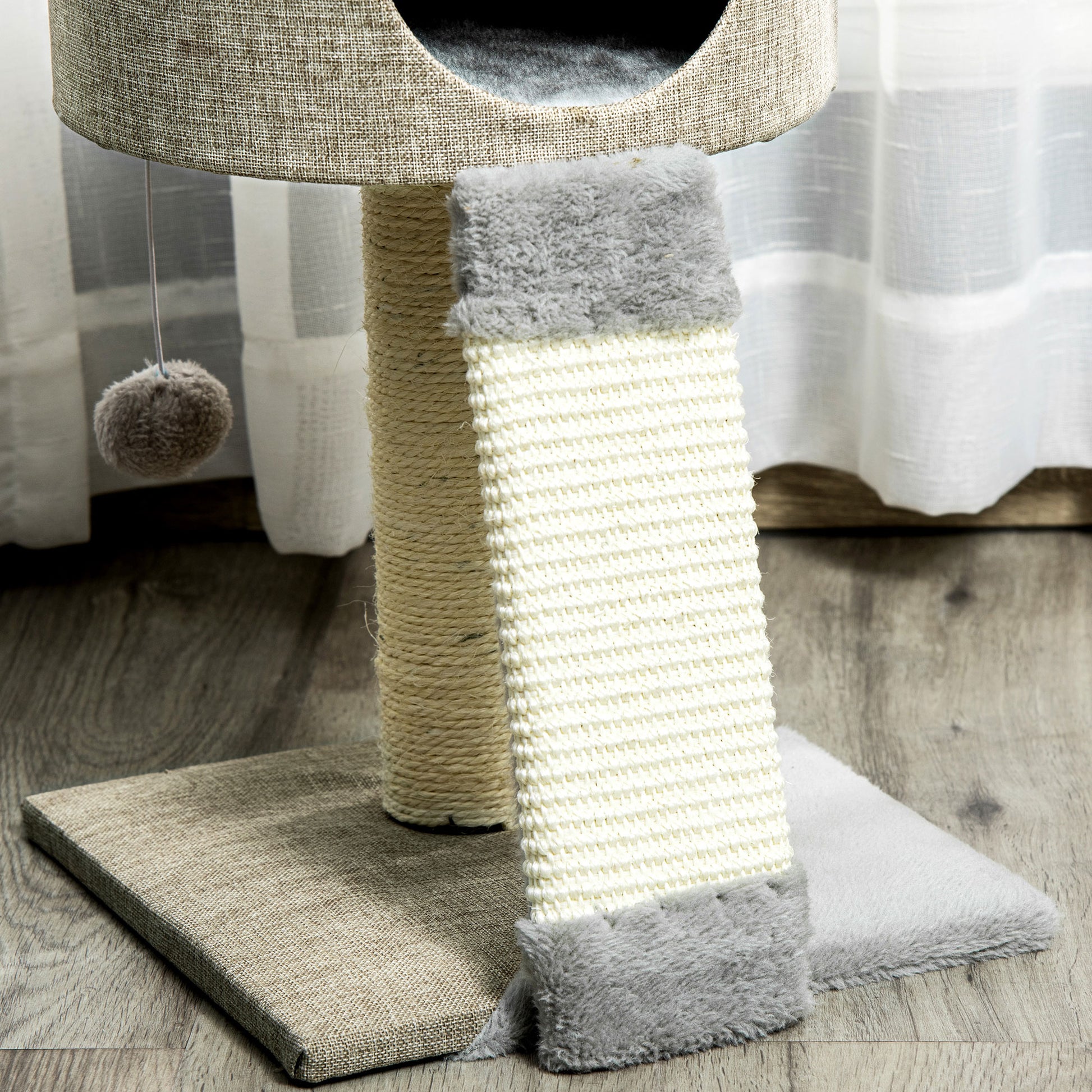 Pawhut Árbol Rascador Para Gatos Con Cueva Rampa Poste De Sisal Bola 30x30x50 Cm_3