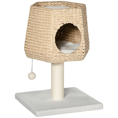 Pawhut Árbol Rascador Para Gatos Pequeño 66cm Con Cueva De Juncos Cama Y Cojines_0