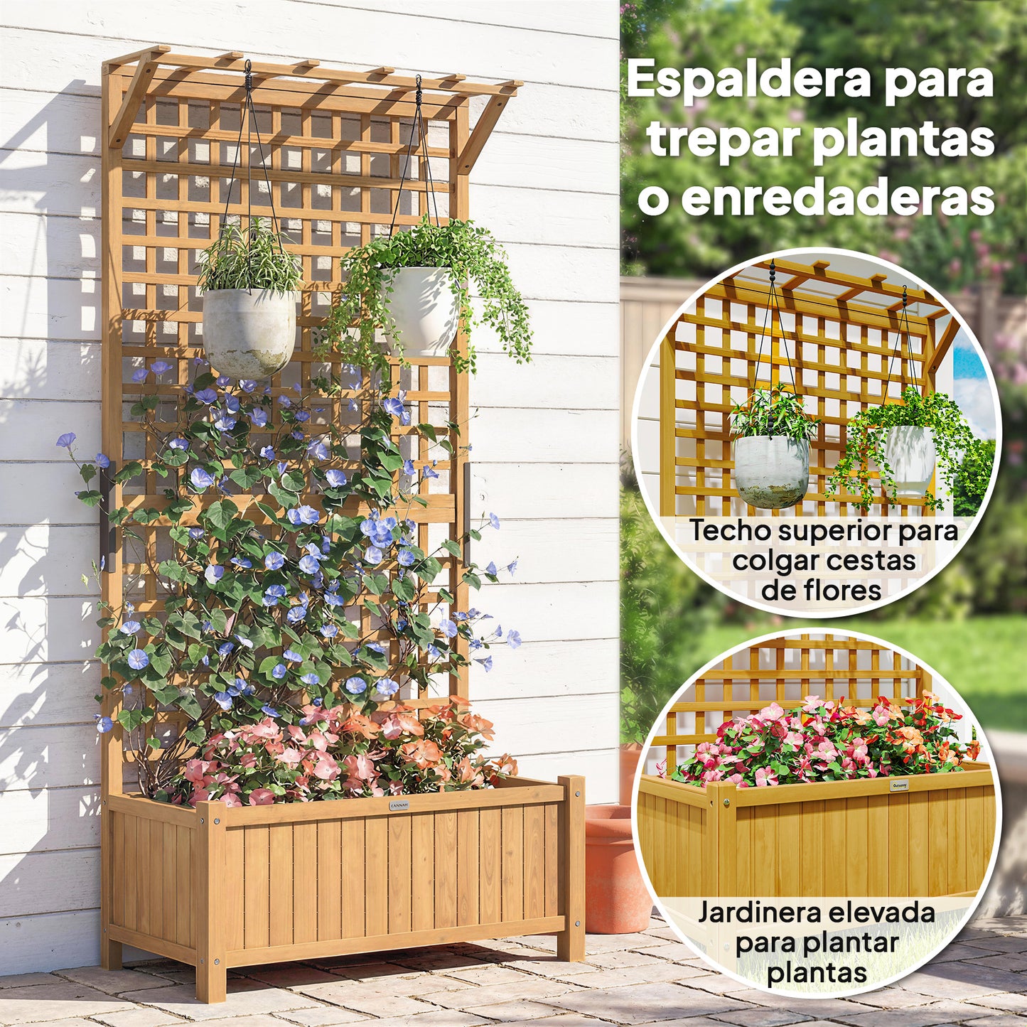 Outsunny Jardinera Con Enrejado De Madera Para Trepadora Plantas 90x45x183 Cm_4