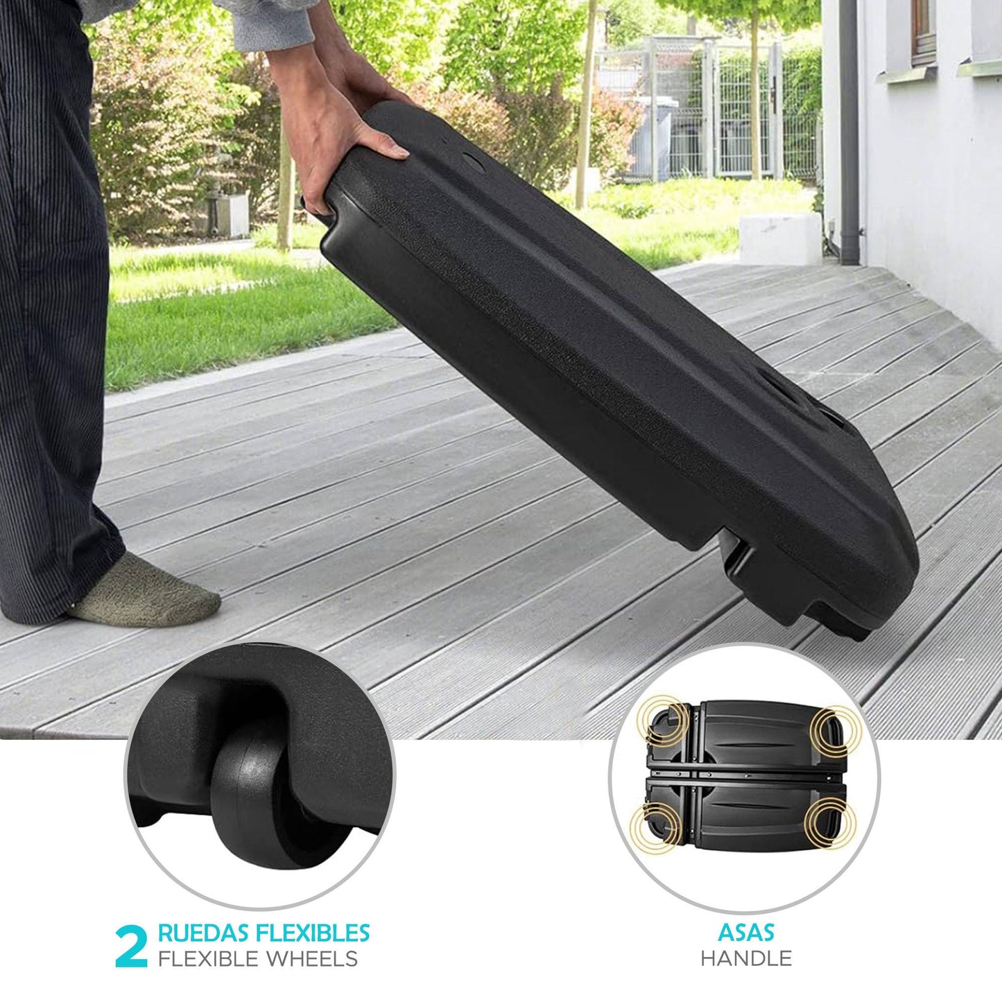 Well Home - Base De Sombrilla Resistente Con Cruz Metálica Negra 60l