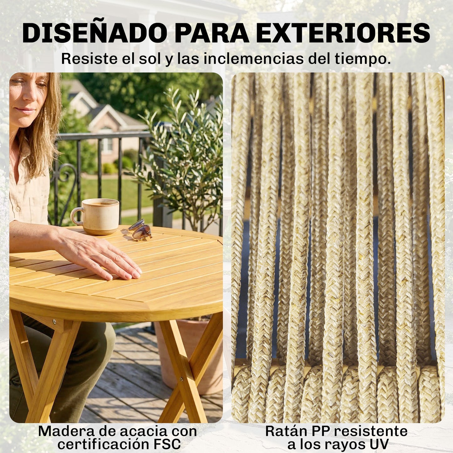 Outsunny Conjunto De Muebles De Jardín Con 2 Sillas Plegables Y Mesa Natural_5