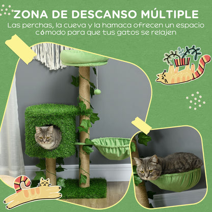 Pawhut Árbol Rascador Para Gatos 91cm Con Caseta Hamaca Poste De Yute Bola Verde_5
