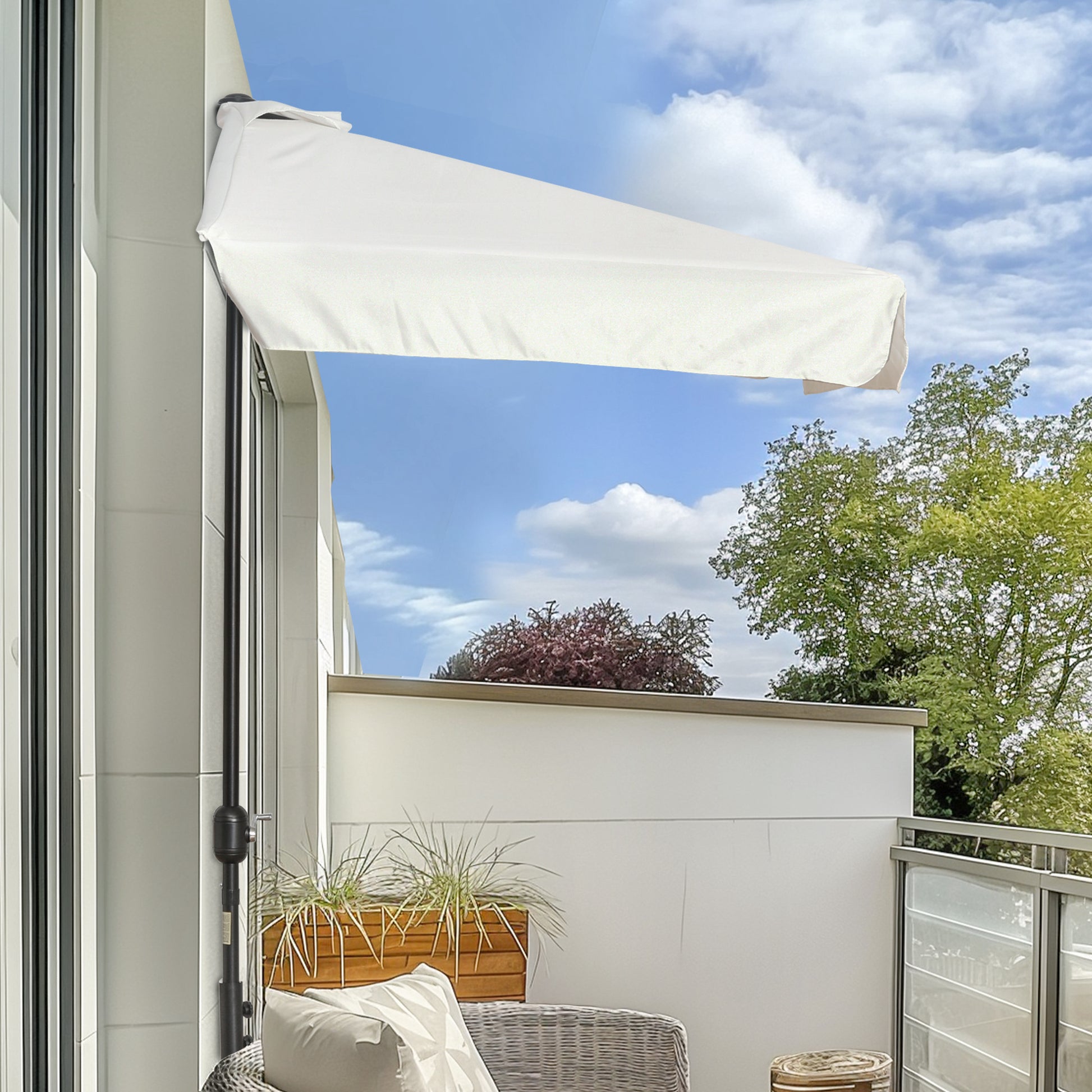 Outsunny Sombrilla Rectangular 230x130x249 Cm Con Manivela Protección Uv Crema_1