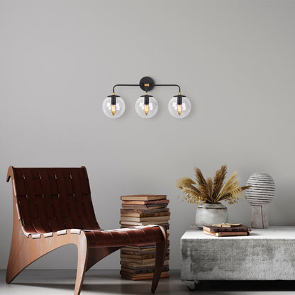 Aplique De Pared Pantalla Transparente, Metal , Negro, 56x21x27, Casquillo 3 X E14 Max 40 W_4