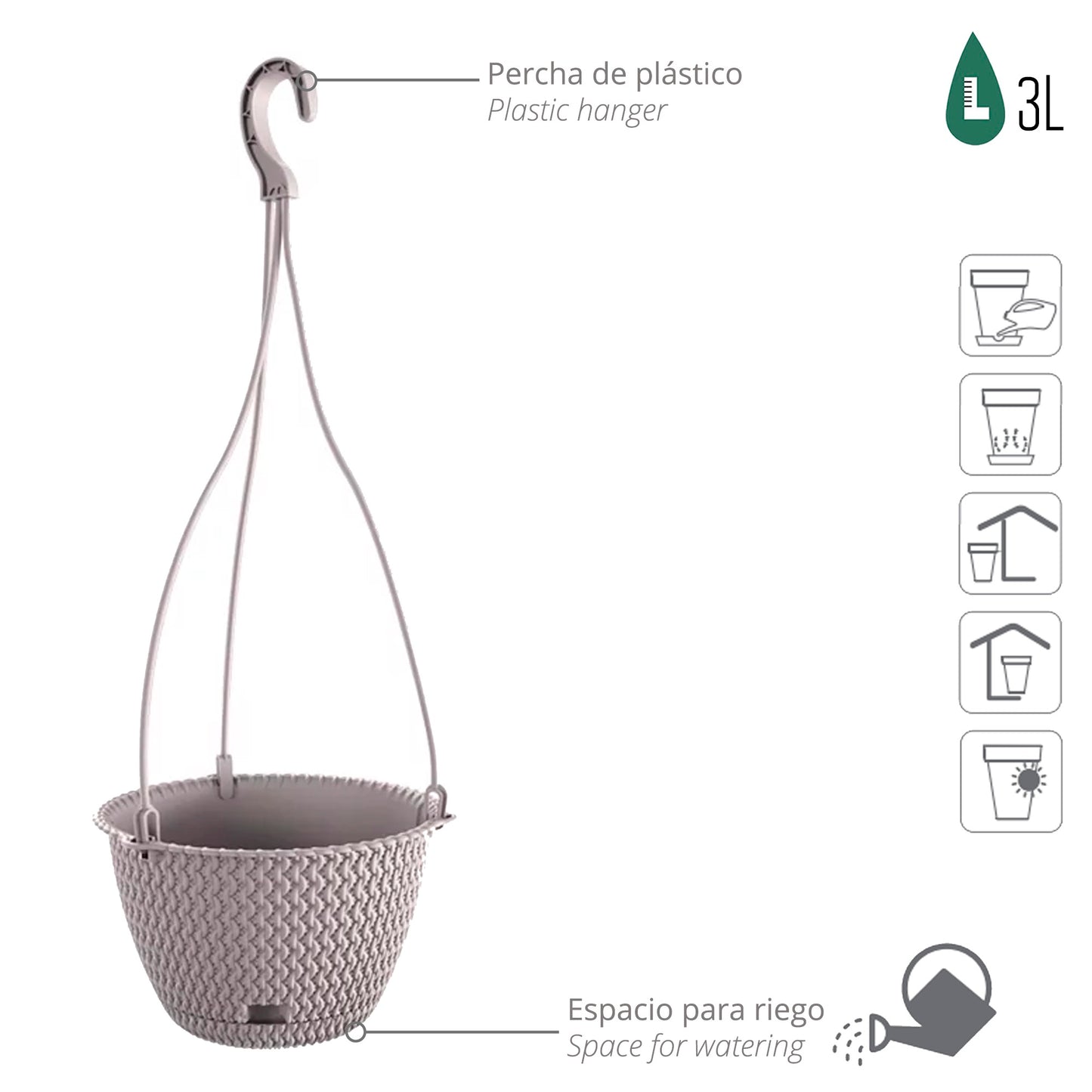 Macetero Colgante Splofy Round W 3l., Dimensiones (mm) 230x230x145, Color Mocca_2
