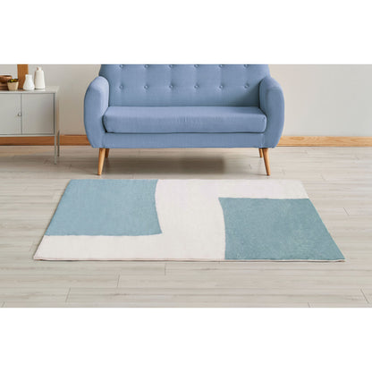 Alfombra Salón Pelo Suave Motivo Geométrico Azul Blanco 150x200cm- Decoración- Mobiliario Hogar_2