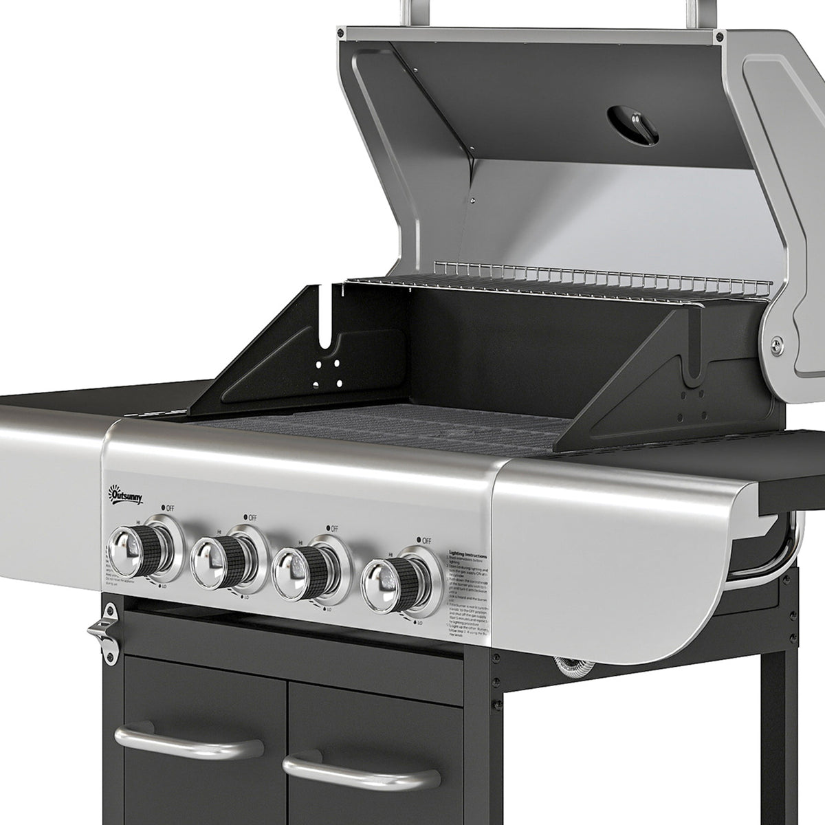 Barbacoa De Gas Outsunny Acero Inoxidable, Metal Negro 129x55x117 Cm_3
