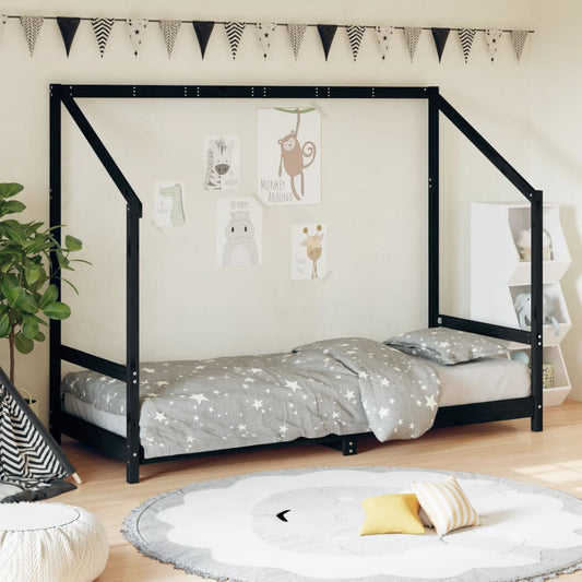 Estructura De Cama Para Niños Madera De Pino Negro 80x200 Cm / Vetonek_0