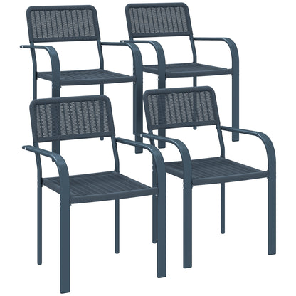Outsunny Juego De 4 Sillas De Jardín Exterior Apilables 55x60x83 Cm Gris_0