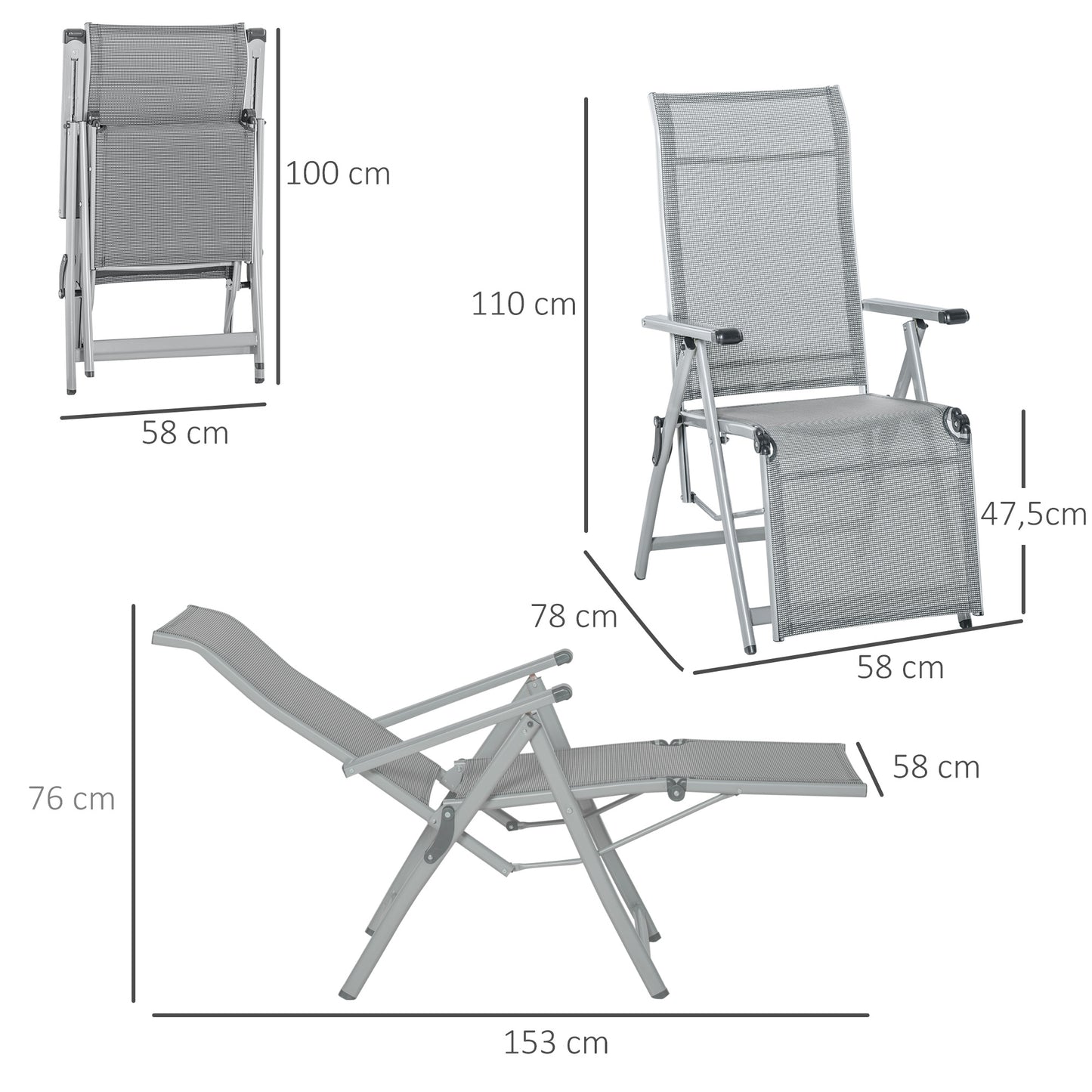 Outsunny Conjunto De 2 Tumbonas Reclinables Y Plegables 78x58x110 Cm Gris_2