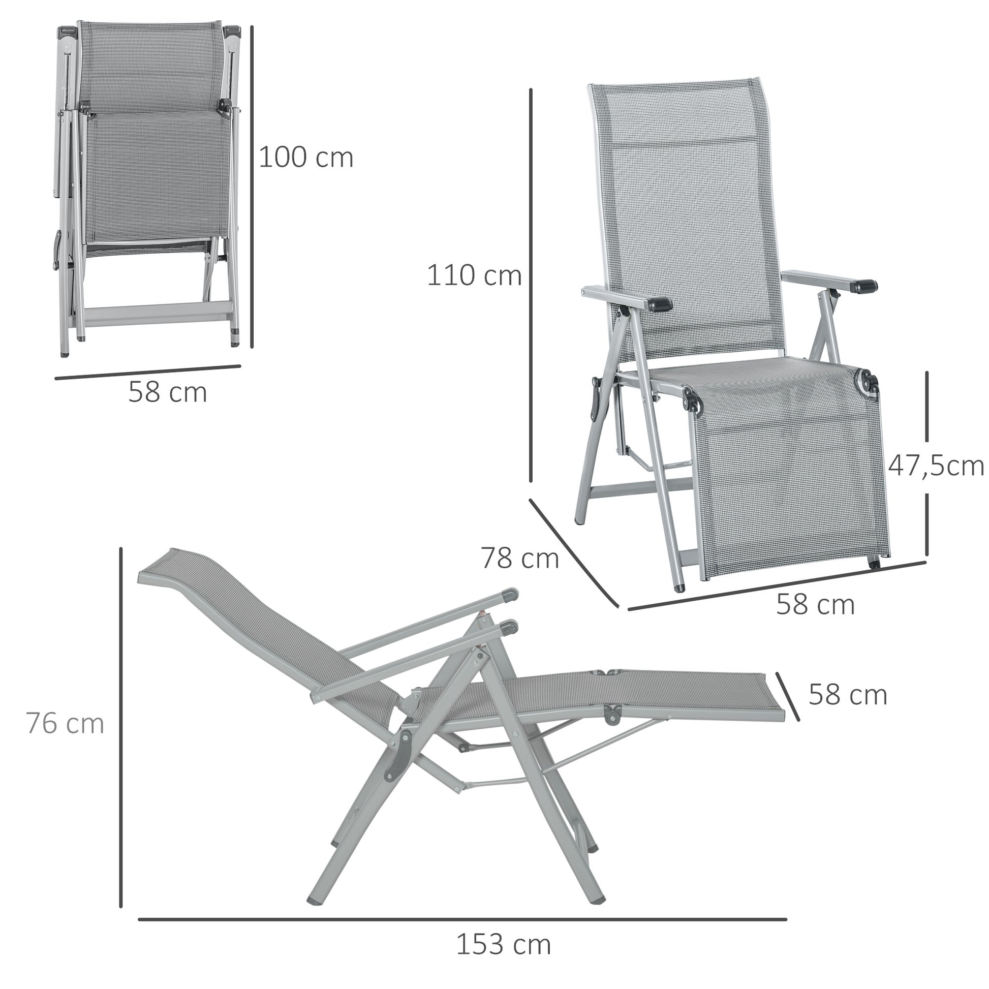 Outsunny Conjunto De 2 Tumbonas Reclinables Y Plegables 78x58x110 Cm Gris_2