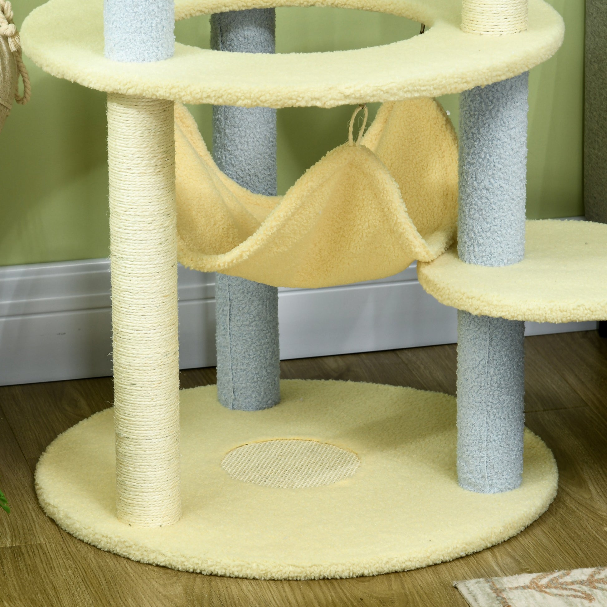 Pawhut Árbol Rascador Para Gatos Mediano 110 Cm Ø58x110 Cm Amarillo Y Azul_3