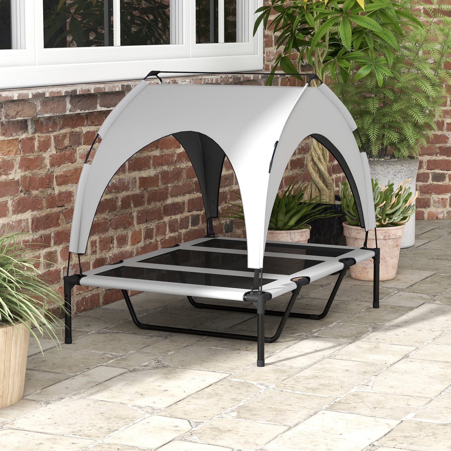 Pawhut Cama Elevada Para Perros Grandes Con Toldo 106x76x94 Cm Gris Claro_4