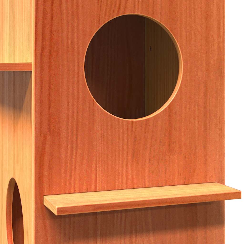 Casa Para Gatos Cera Marrón 43x43x60 Cm Madera Maciza Pino_5