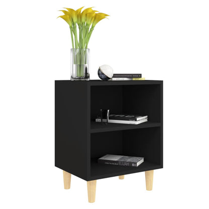 Mesita De Noche Con Patas De Madera Maciza Negra 40x30x50 Cm_1