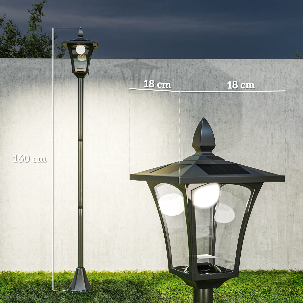 Farola Solar Outsunny Plástico, Acero Inoxidable Negro 18x18x160 Cm_2