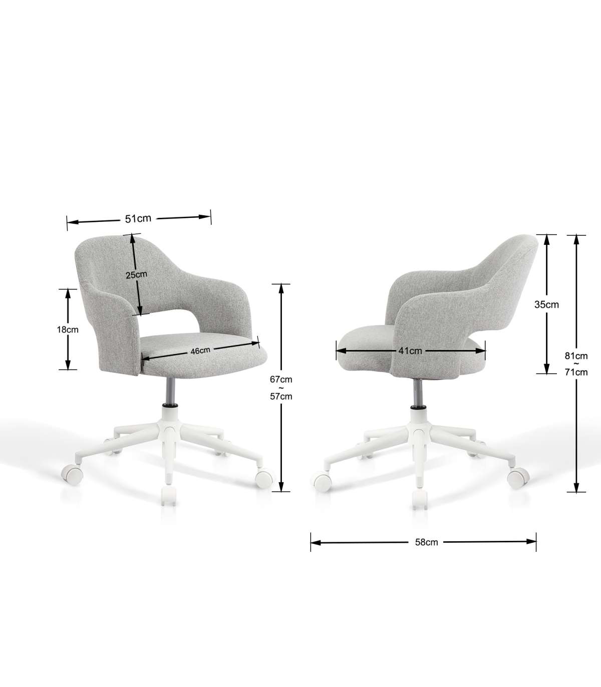 Silla Despacho Giratoria Elevable Acabado Gris, 58m(ancho) 71/81cm(altura) 58cm(fondo)_4