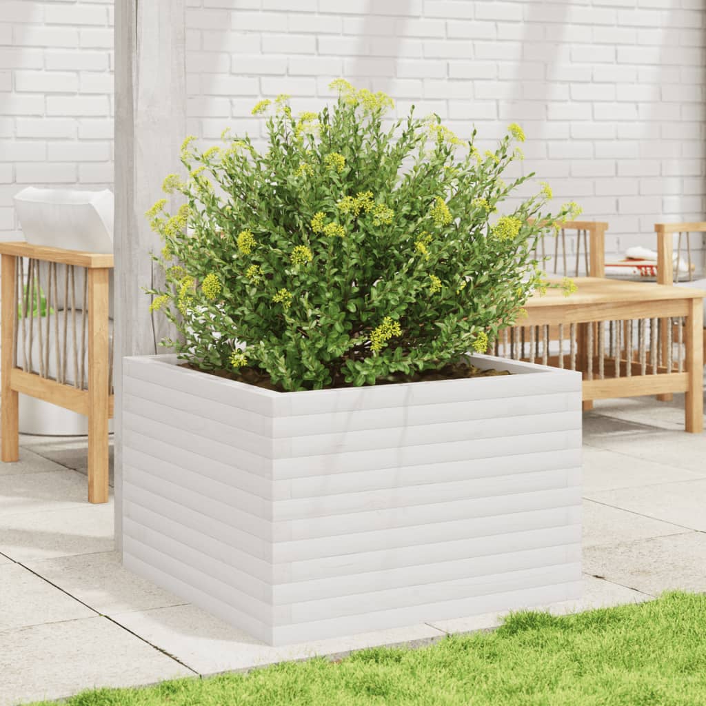Jardinera Madera Maciza De Pino Blanco 70x70x45,5 Cm_2