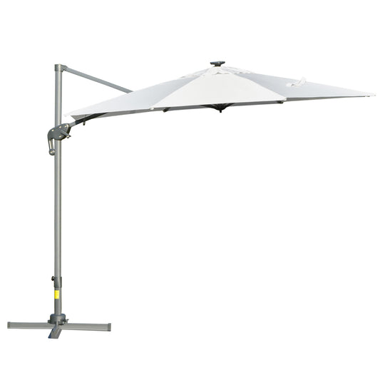 Outsunny Sombrilla De 300 Cm Luces Led Protección Uv 50+ Giratorio Con Manivela_0