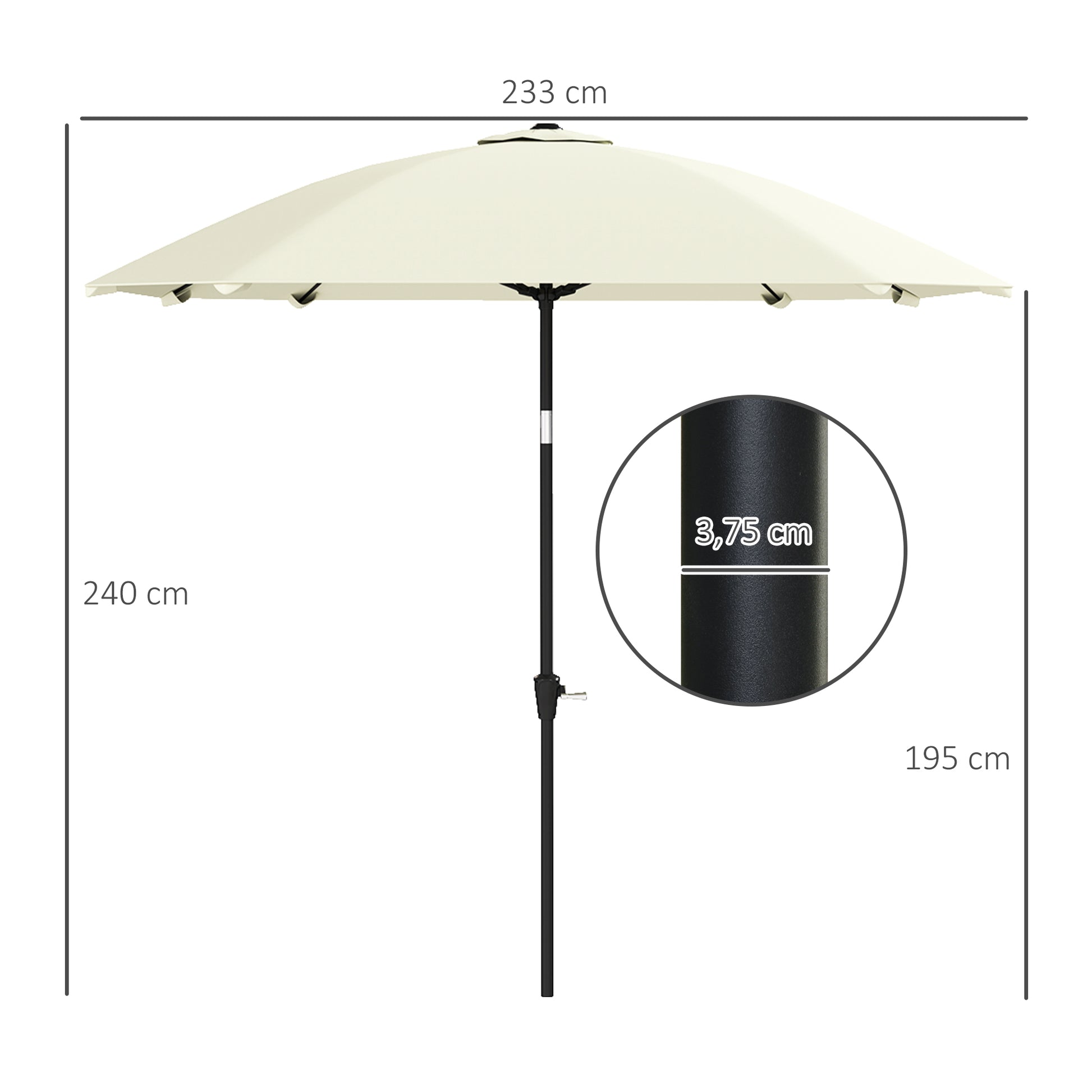 Outsunny Sombrilla De Terraza Exterior 233x233 Cm Con Ángulo Ajustable Crema_2