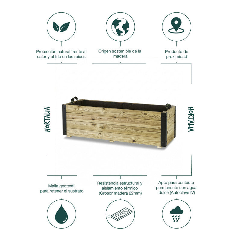 Jardinera De Madera Con Refuerzo De Aluminio 120x45x40 Cm Ghio Al Hortalia_4