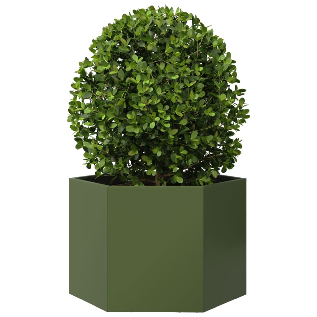 Jardinera Hexagonal De Acero Verde Oliva 69x60x45 Cm_2