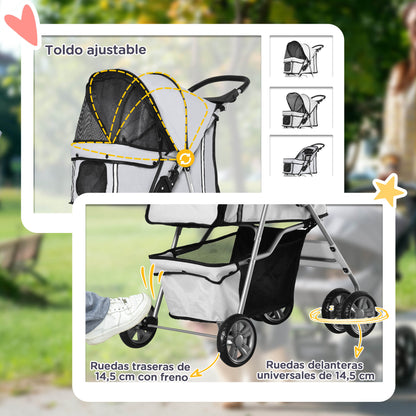 Pawhut Carrito Para Perros Plegable Con Toldo Ajustable 75x45x97 Cm Gris_5