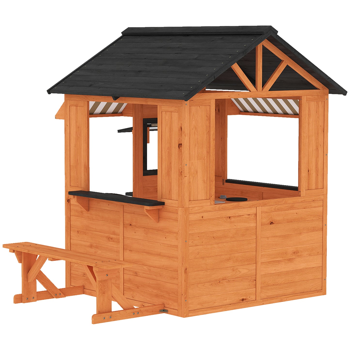 Aiyaplay Casita Infantil Exterior De Madera Con Cocina De Juguete Y Banco Marrón_4