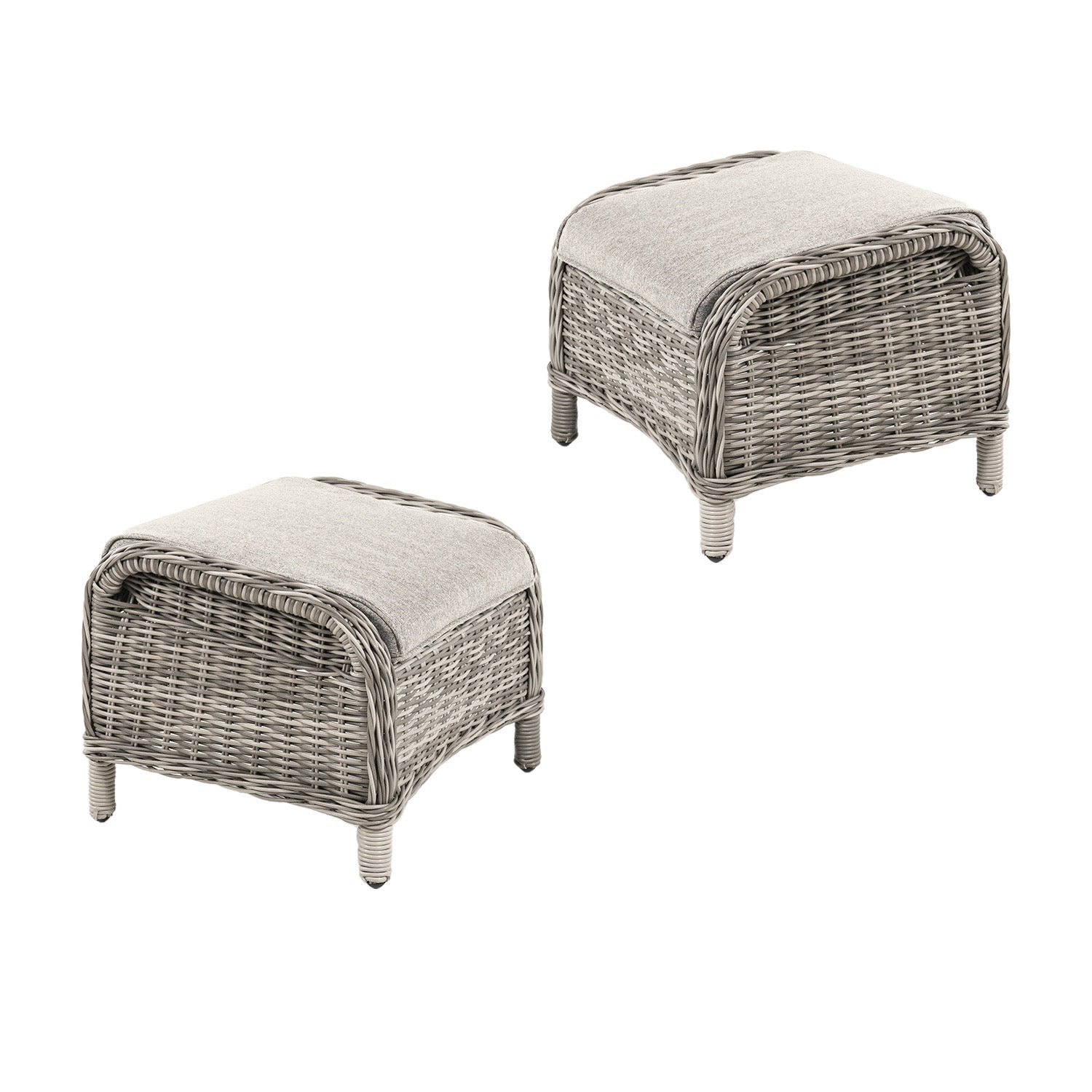 Pack 2 Reposapies Para Exterior, Comodos, Aluminio Y Ratán Sintético Redondo, Color Gris Claro, Reposapies:59x53x46_0