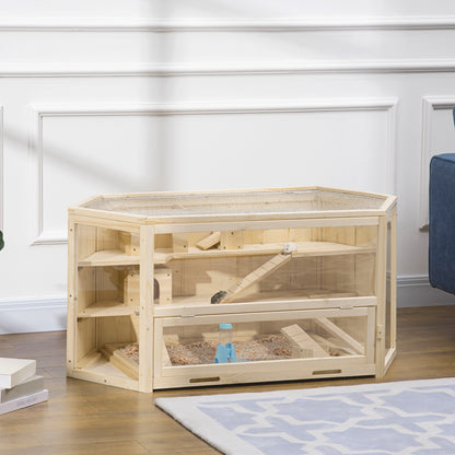 Pawhut Jaula De Madera Para Hámster 115x60x55 Cm Con 3 Niveles Techo Abatible_1