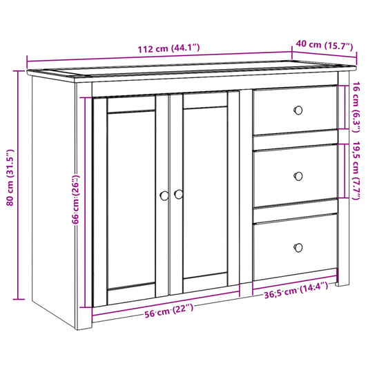 Aparador Con Cajones Panama Madera Maciza Pino 112x40x80 Cm / Vetonek_0