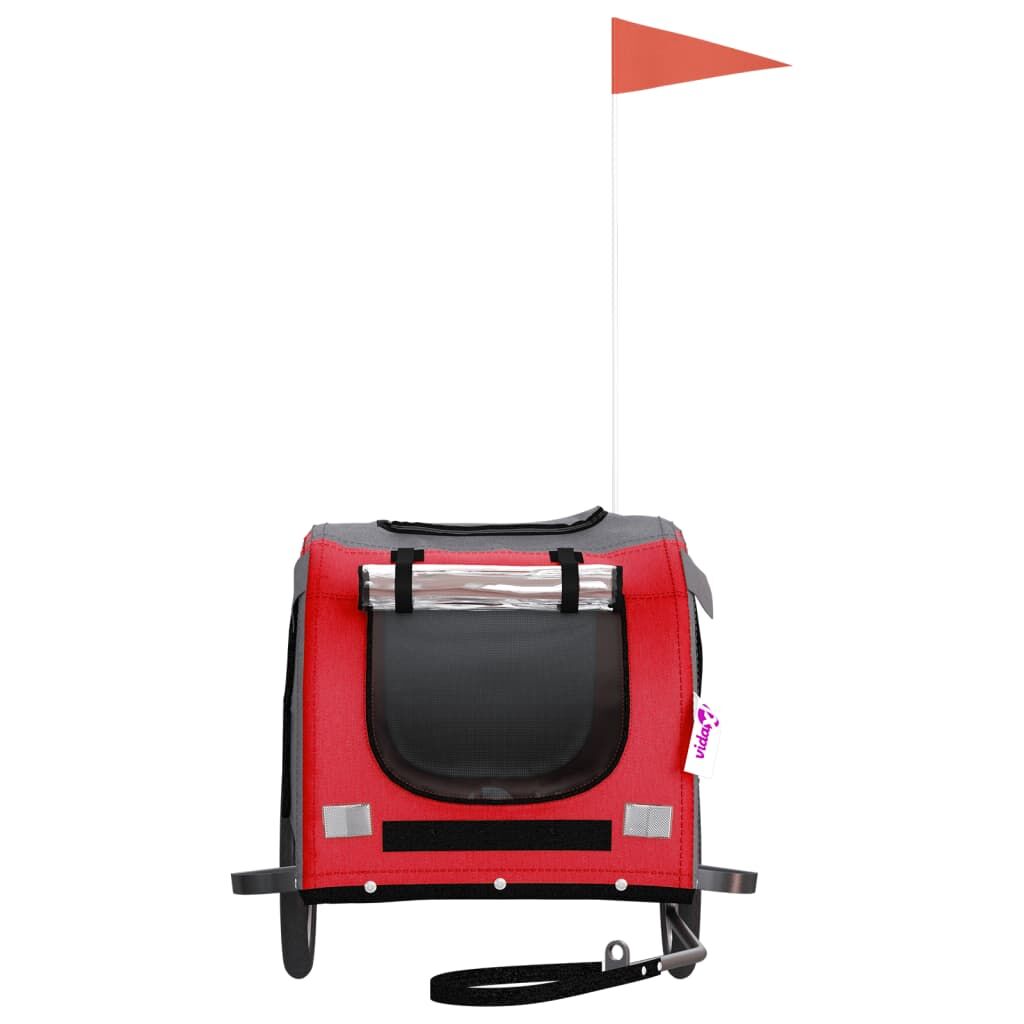 Vidaxl Remolque De Bicicleta Mascotas Hierro Tela Oxford Rojo Gris_3