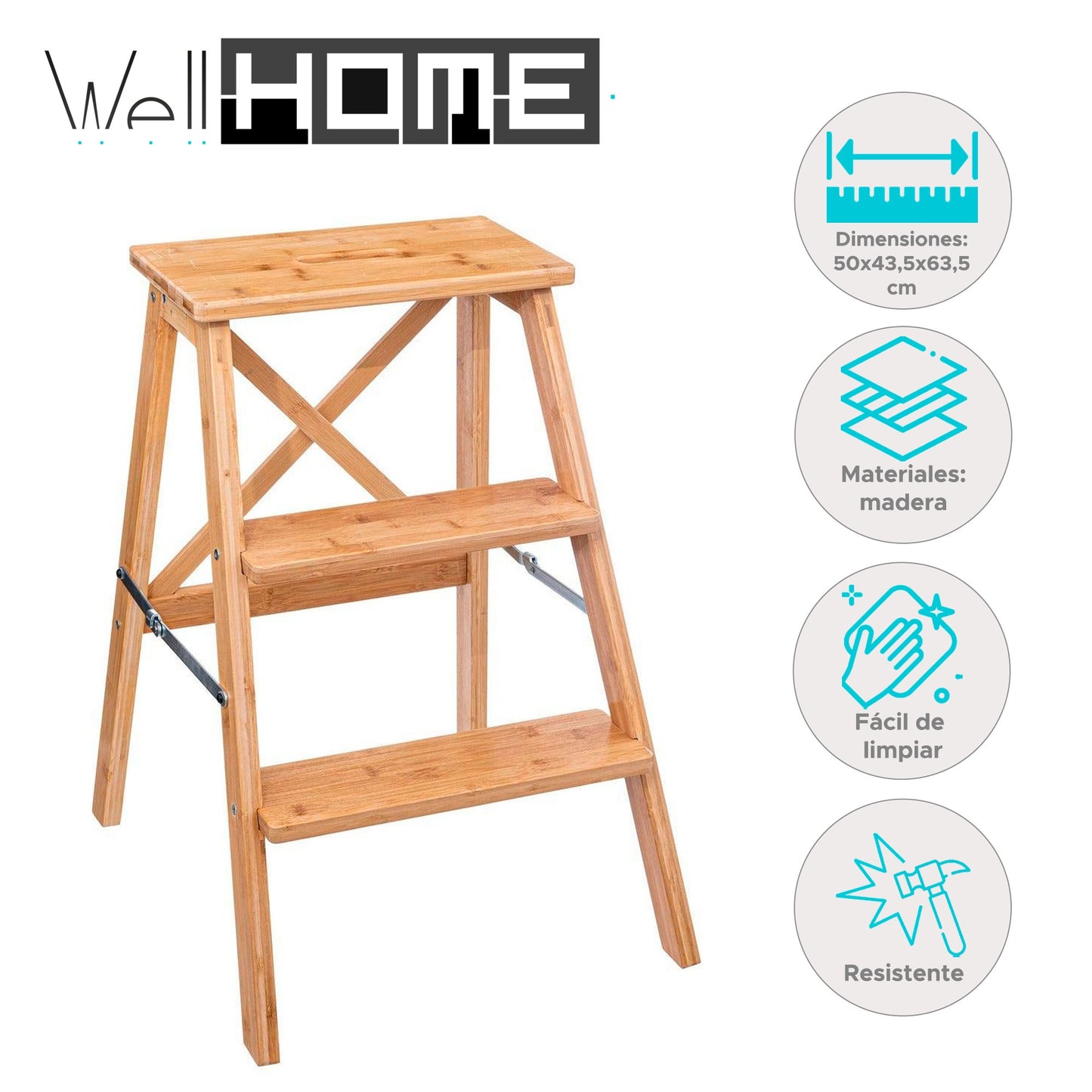 Well Home - Escalera De Bambú De 3 Niveles 50x43,5x63,5cm