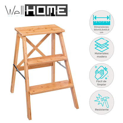 Well Home - Escalera De Bambú De 3 Niveles 50x43,5x63,5cm