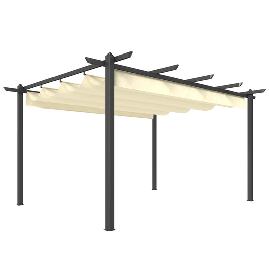 Outsunny Pérgola De Jardín 4x3 M Con Techo Retráctil Y Marco De Aluminio Crema_0
