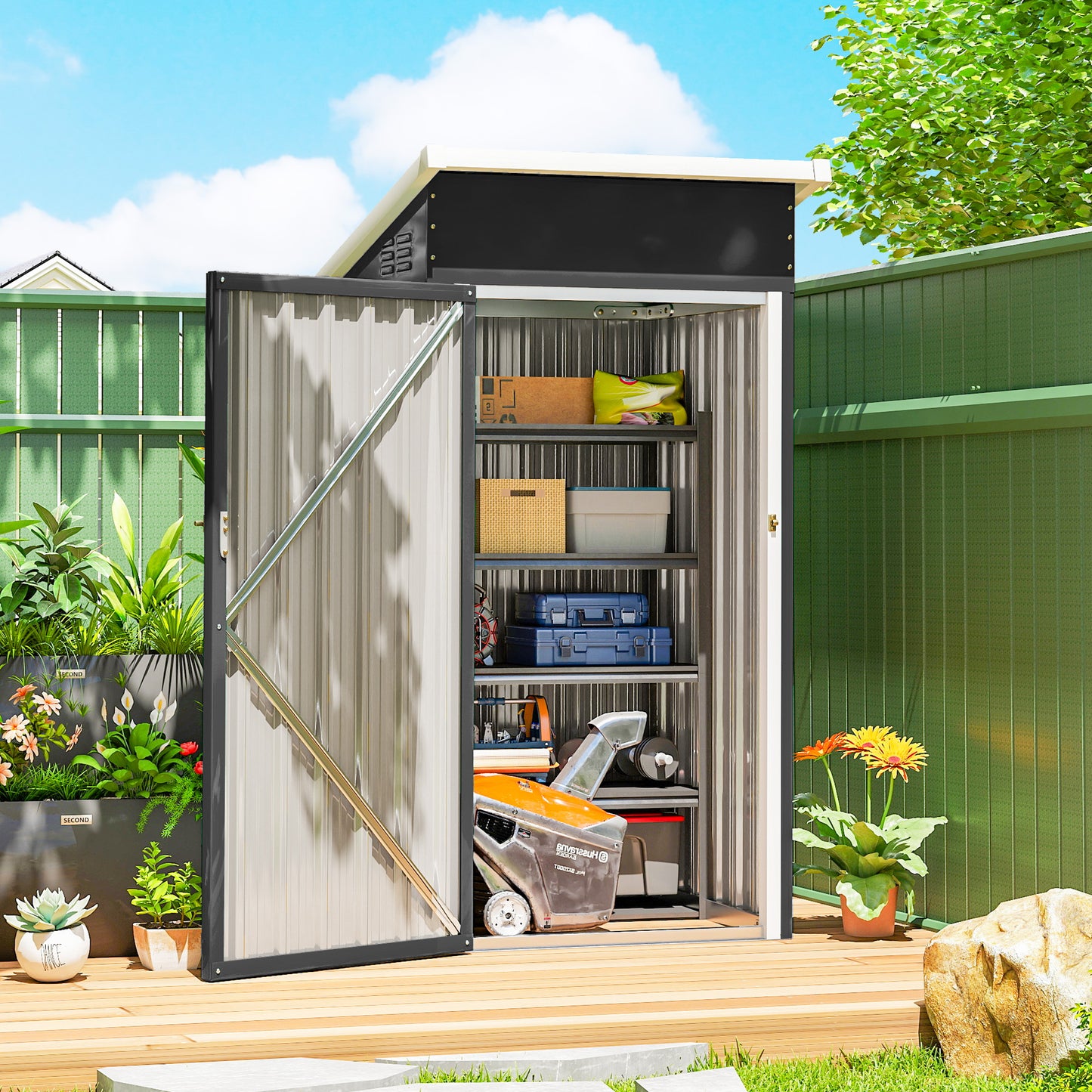 Outsunny Caseta De Jardín Exterior 107,5x91x185 Cm Puerta Con Cerradura Gris_1