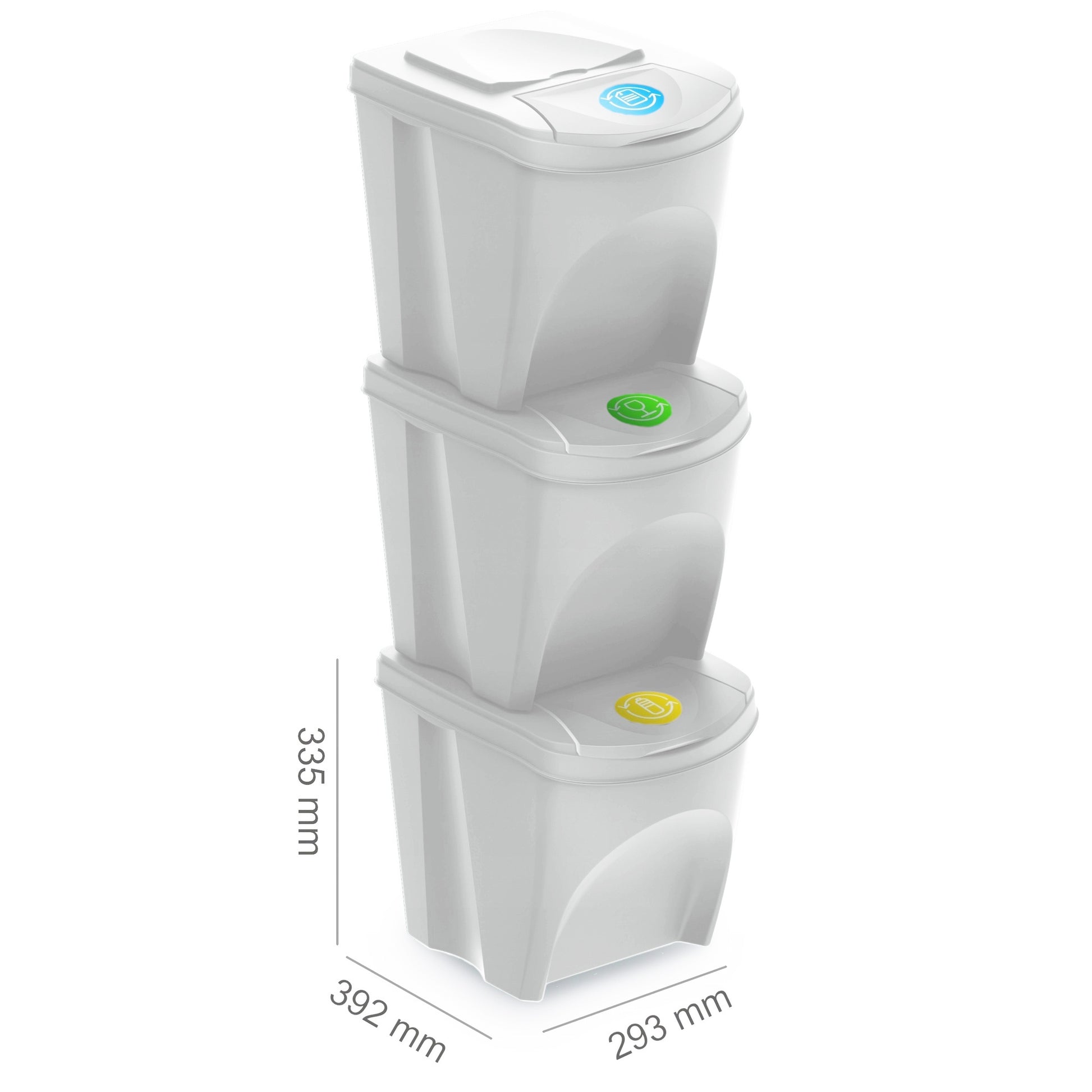 Set De 3 Cubos De Basura Keden Sortibox Papelera Reciclaje, Blanco Roto, Volumen 3x25l