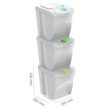 Set De 3 Cubos De Basura Keden Sortibox Papelera Reciclaje, Blanco Roto, Volumen 3x25l