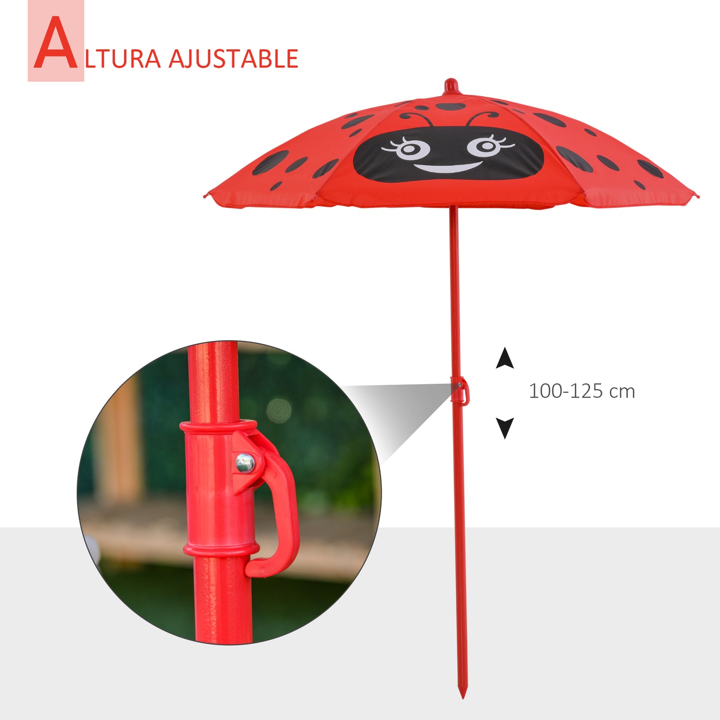 Outsunny Mesa Y Sillas Infantil De Jardín Plegable Con Sombrilla Ajustable Rojo_4