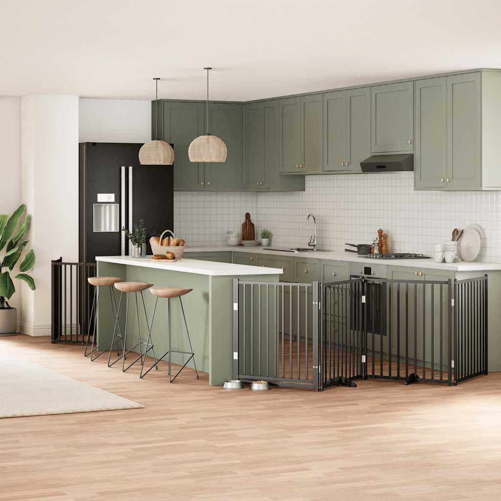 Vidaxl Puerta De Perros Plegable 10 Paneles Madera Álamo Negra 800 Cm_1