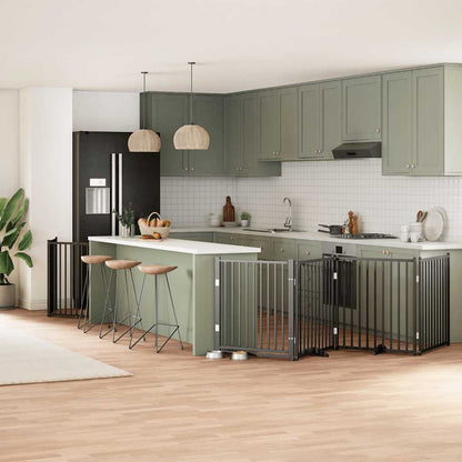 Vidaxl Puerta De Perros Plegable 10 Paneles Madera Álamo Negra 800 Cm_1