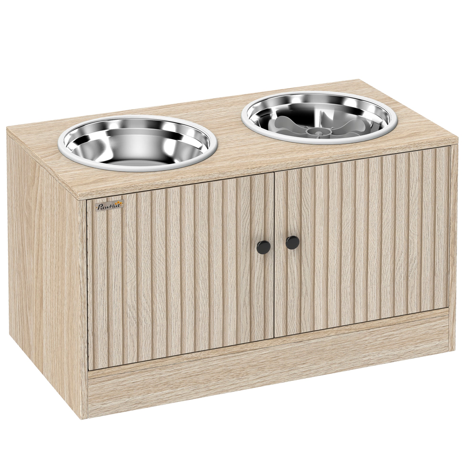 Pawhut Comedero Perro Elevado Con 2 Cuencos De Acero Inoxidable 2x2000 Ml Roble_0