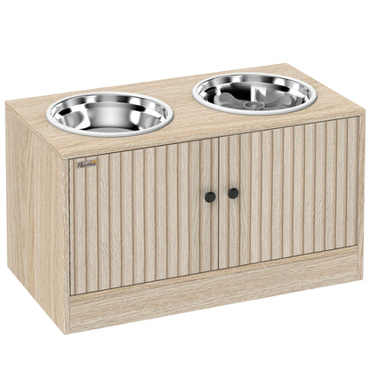 Pawhut Comedero Perro Elevado Con 2 Cuencos De Acero Inoxidable 2x2000 Ml Roble_0