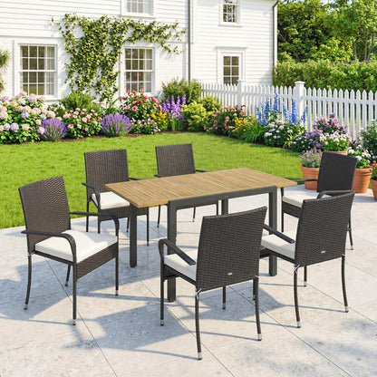 Outsunny Conjunto De Mesa Y Sillas Jardín De Ratán 7 Piezas Con Cojines Crema_1