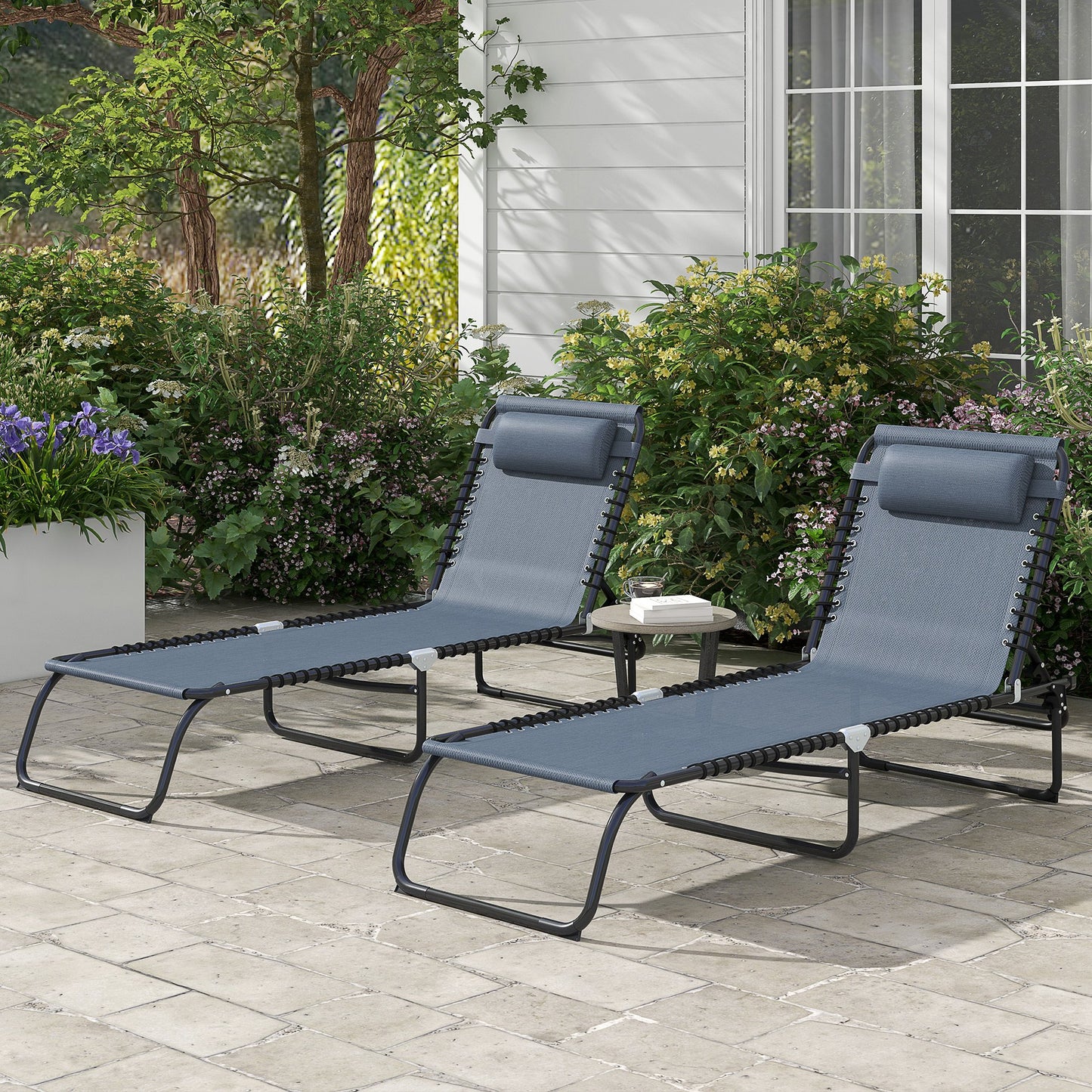 Outsunny Conjunto De 2 Tumbonas Plegables Con Respaldo 197x58x30 Cm Gris_1